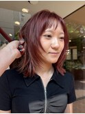 ハッシュカットレイヤーボブレイヤーピンクレッドカラー
