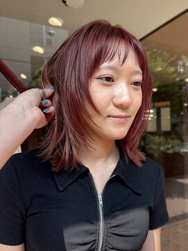 ノラ ヘアーサロン(NORA HAIR SALON) ハッシュカットレイヤーボブレイヤーピンクレッドカラー