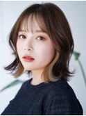 ☆くびれヘアプリコットオレンジハイライトカラーボブパーマ小顔