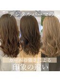 道村/アッシュブラウン/デジタルパーマ/ローライト/厚めバング