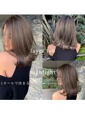 レイヤーロブ白髪ぼかしハイライトグレージュ　n3.23