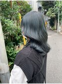 ブリーチなし　透明感　暗髪　ネイビーブルー