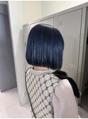ネイビーブルー ブリーチ ブルー ボブ 三宮 元町