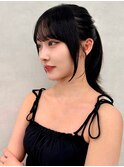 小顔見せ韓国風ポニーテール×シースルーバング