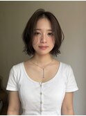 切りっぱなしボブ外ハネ外国人風ボブブラウンカラー前髪なし原宿
