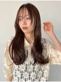 ロングヘア　セミロング　ブラウン　艶カラー　顔周り　原宿