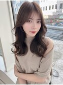 くびれミディ 前髪パーマ グレージュ 韓国ヘア