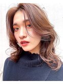 ミディアムパーマ 前髪なし顔まわりレイヤー 表参道20代30代40代
