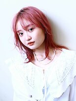 ヘアメイク アージュ 天神西通り店(HAIR MAKE age)&nbsp;ペールピンク　ぱっつん前髪　レイヤー