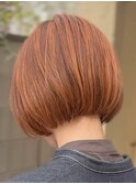 オレンジボブ ハイライト 白髪ぼかし デザインカラー ブリーチ