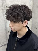 無造作マッシュウルフ波巻きツイストスパイラルパーマ黒髪