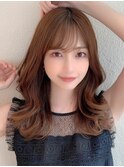 くびれミディシースルーバングミルクベージュこなれヘア