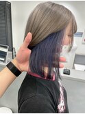 ブルーパープル.インナーカラー.ミディアムボブ(ケアブリーチ)