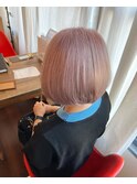 ピンクベージュ|切りっぱなしボブ|大人ショート20代/30代/40代
