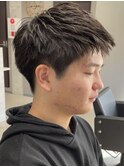 メンズ/アップバング/ツーブロックマッシュ/束感ショート/波巻き
