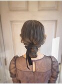 お団子　ベロアリボン　ヘアアレンジ　お呼ばれヘア