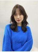 ロング　ロブ　前髪　韓国　グレージュ