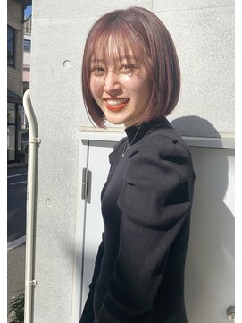 シェノン 赤羽店(CHAINON) シースルーワイドバングぱつっと切りっぱなしボブピンクカラー