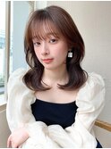 デジタルパーマ前髪パーマ韓国くびれミディアムチェリーブラウン
