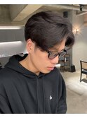 スパイキーショートブルーブラックフェザーパーマサーフカール