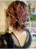 パーマ風ヘアセット　コテ巻き　ムース仕上げ　結婚式