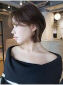 ショート顔周りレイヤー前髪カットココアベージュ_F21317