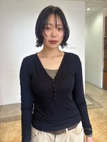 ヘアーアイストゥーレ(HAIR ICI TRE) ボブパーマブリーチなしブラウンミニボブレイヤーパーマオリーブ