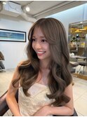 韓国レイヤーカット前髪ヨシンモリデジタルパーマミルクティー