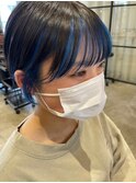 インナーカラーブルー/夏カラー/黒髪透明感カラー