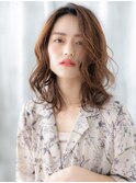 ハイライト斜めバング大人美人ウェットヘアo古河20代30代40代