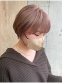 ブリーチなしダブルカラーピンクベージュミディアムボブ20代