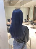 韓国風暗髪ネイビーブルー×艶髪ストレート