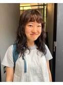 【なりたりみ】ミディアムパーマ前髪オン眉ニュアンスウェーブ