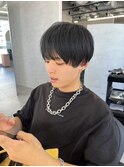 黒髪メンズマッシュ韓国マッシュウルフブルーブラック