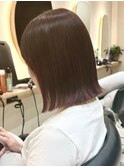 タッセルボブ長めボブ外ハネボブミルクティーベージュハイトーン