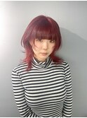 ▽□□▽ウルフカット×ワインレッドカラー