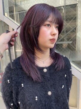 ノラギンザユー(NORA GINZA/U) 顔まわりカットレイヤーカット暖色カラーピンクバイオレット紫