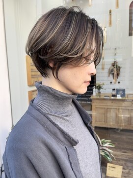 ヌード(NUDE) NUDE白髪ぼかしハイライトカラー丸みショート大人ショートボブ