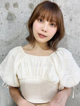 ハローバイシー 仙台(Hello by Sea) 切りっぱなしボブ×ブリーチなしピンクブラウン[仙台]