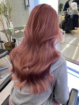 サンク 原宿 表参道(cinq) 原宿ピンクカラーレイヤーケアブリーチミルクティーベージュ前髪