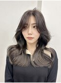 ミディアムレイヤー/大人韓国風ヘア/くびれカット/巻き髪