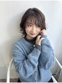 小顔ショートボブ/シースルーバング/アッシュベージュ/パーマ