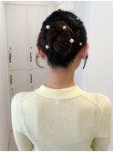 ヘアアレンジシニヨンお団子ヘアチェリーブラウン
