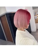 淡色ホワイトピンク×前髪ボルドー◎艶感ボブ