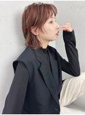 30代カジュアルウルフ外はねレイヤー/ピンクブラウン