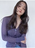 ロングレイヤー顔まわり小顔前髪あり暗髪グレー20代30代