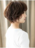 マロンベージュ小顔ひし形ショートマッシュパーマY川口20代30代