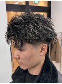 メンズ縦落ちスパイラル×金メッシュハイライト
