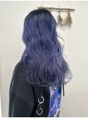20代30代小顔ゆるふわロングネイビーブルー