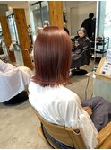ブリーチなし艶髪ピンクブラウン切りっぱなしミディアムボブ